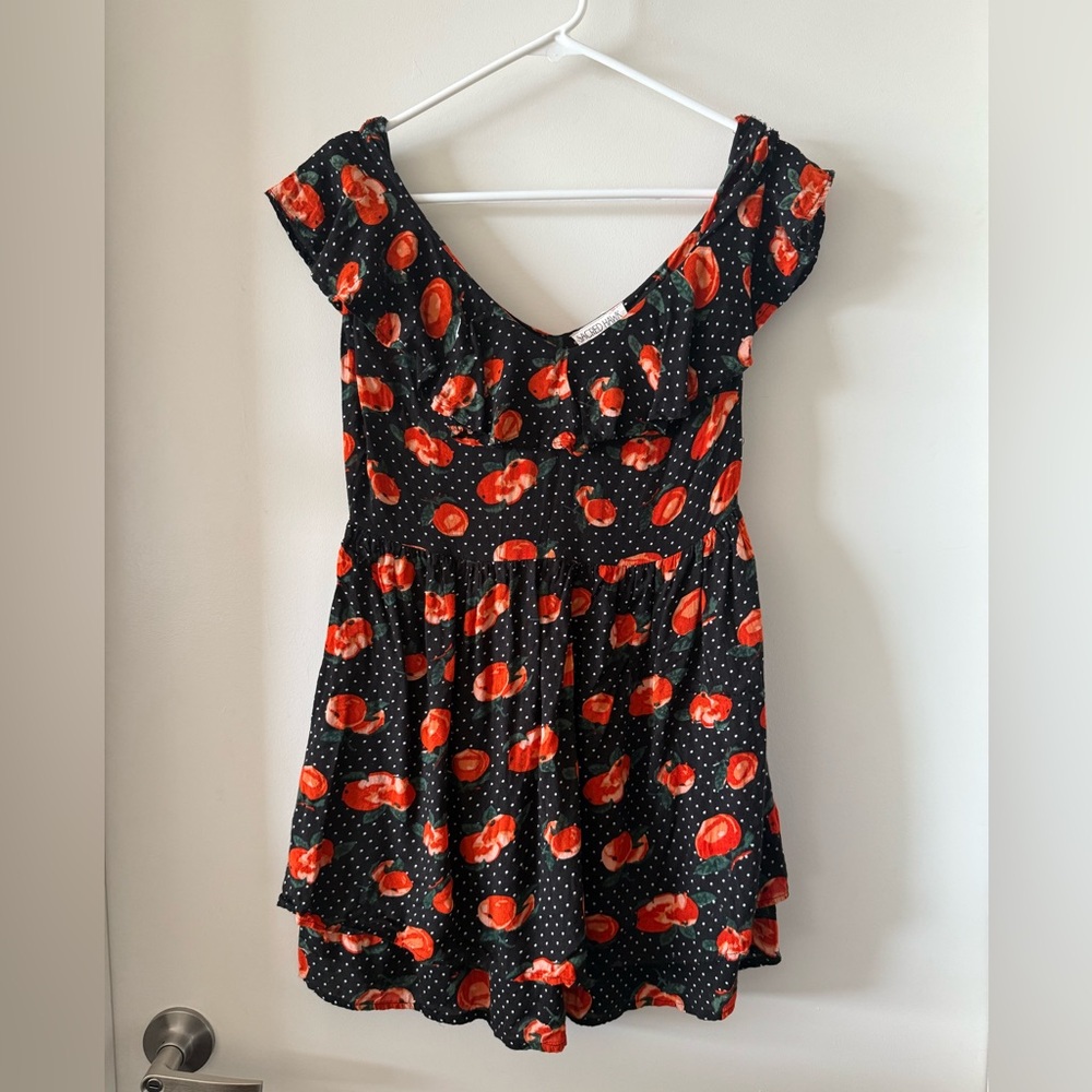 Sacred Hawk Peach Print Ruffle Mini Dress - Picture 2 of 9